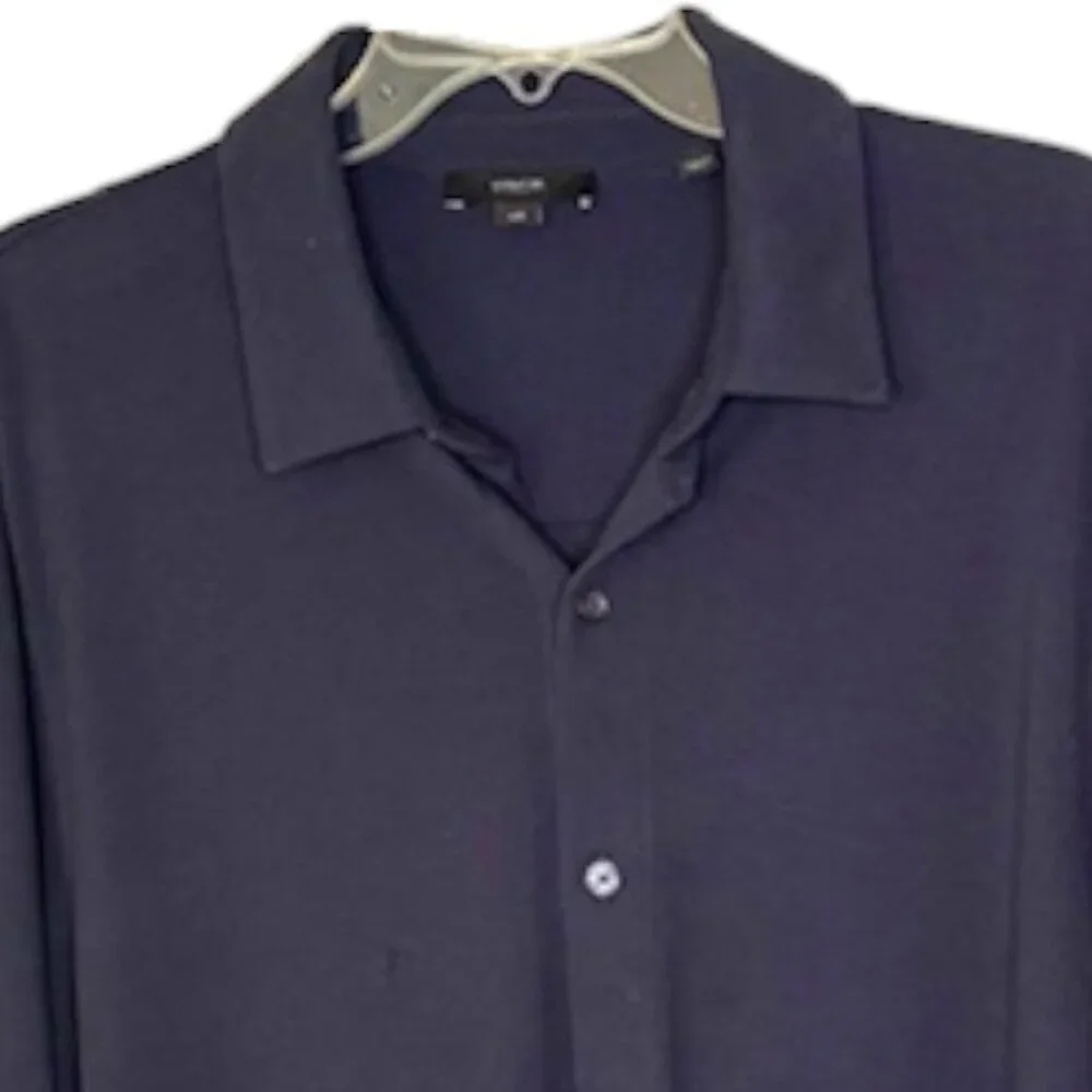 Vince Cotton Piqué Button-Front Long-Sleeve Collared Shirt - Coastal Blue - L